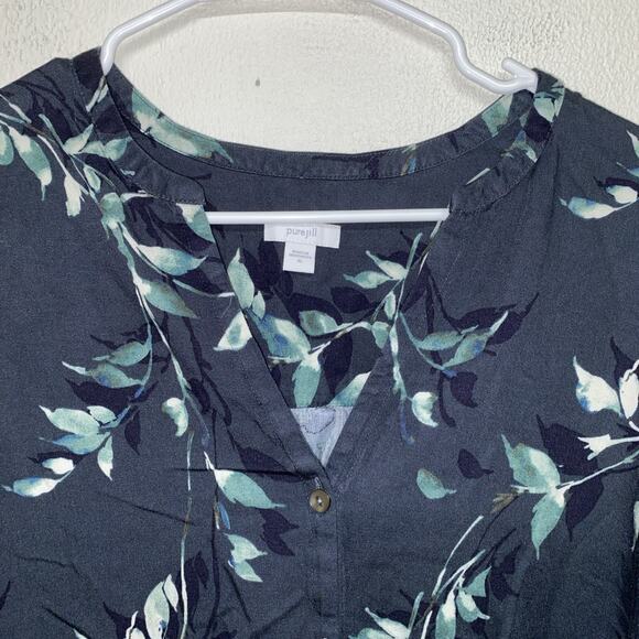 Pure Jill Indigo Blue Gauzy Floral Button Down Top Size XL Soft - Picture 5 of 9
